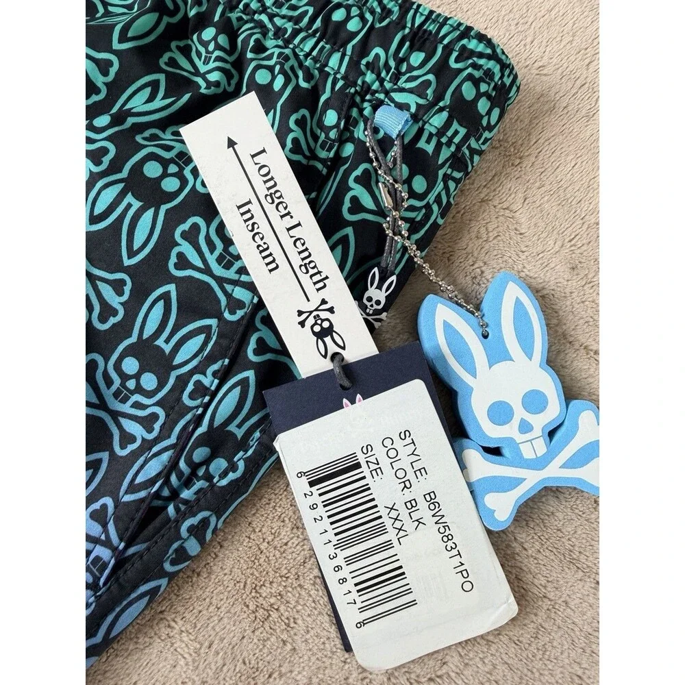 Psycho Bunny Swim Trunks Men’s XXXL Multicolor Bunny Print Longer Length NWT